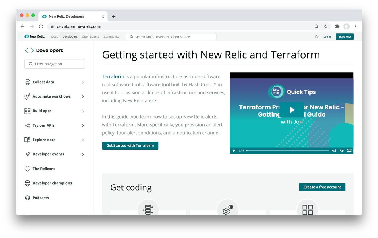 The New Relic developer website