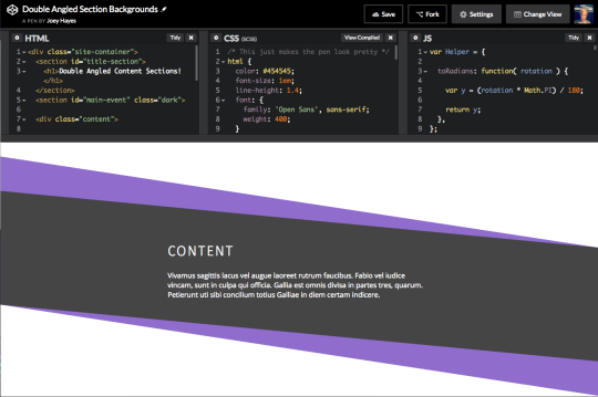 Screenshot of the CodePen