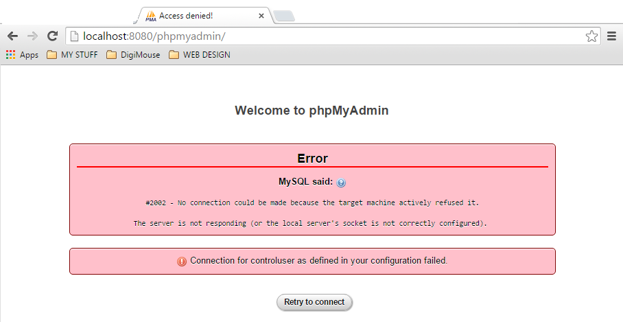 Image of phpmyadmin error