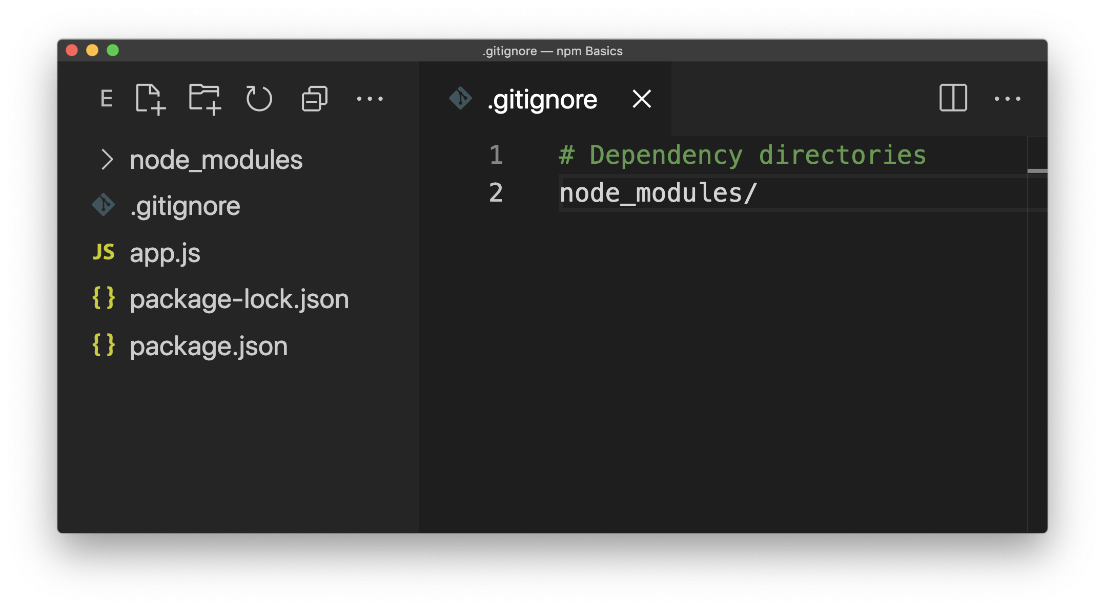 A .gitignore file listing the node_modules directory