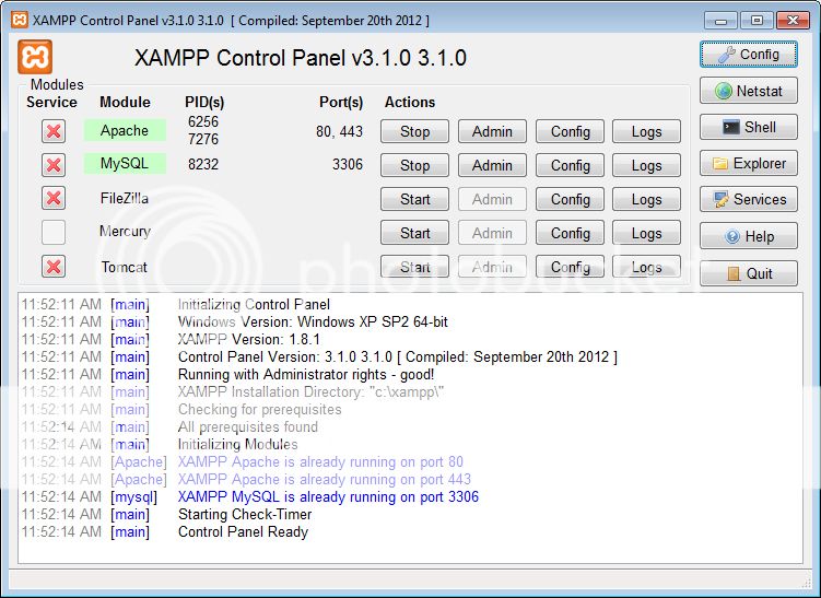 XAMPP interface