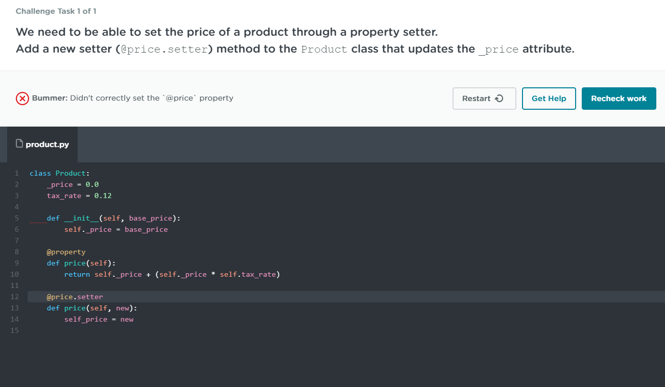 price.setter screenshot