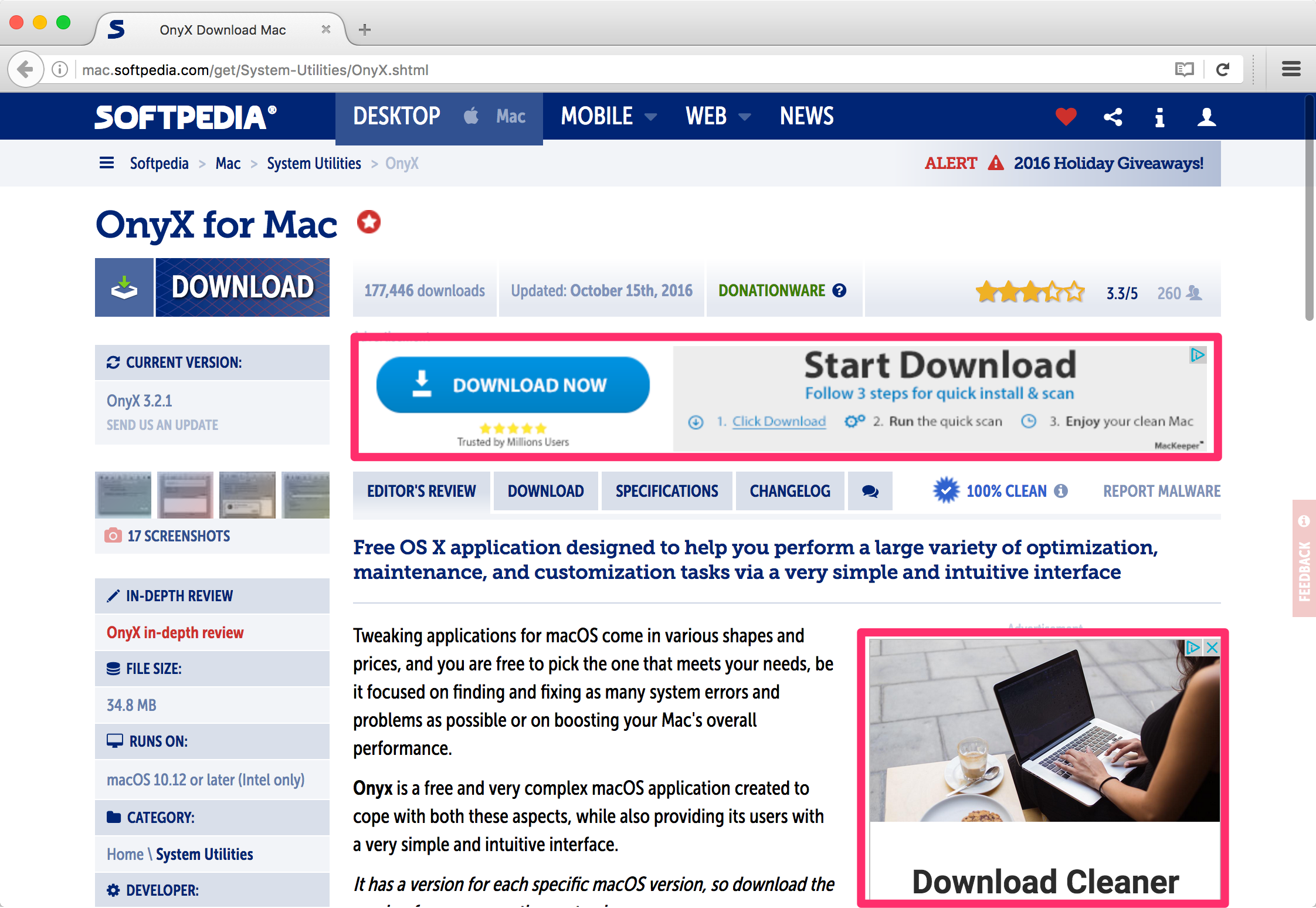 Screenshot of advertisements disguised as download buttons or options