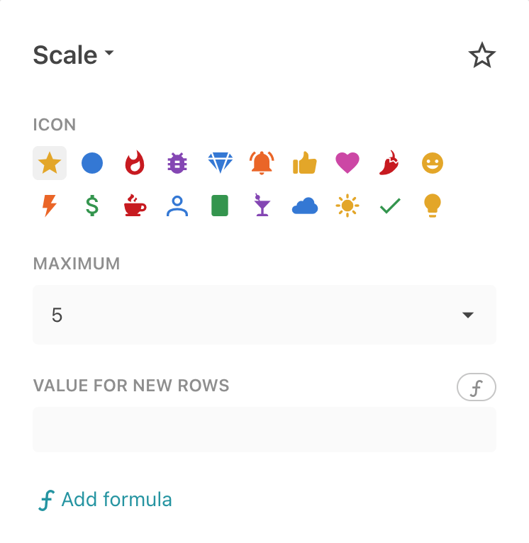 Available options for the Scale column format