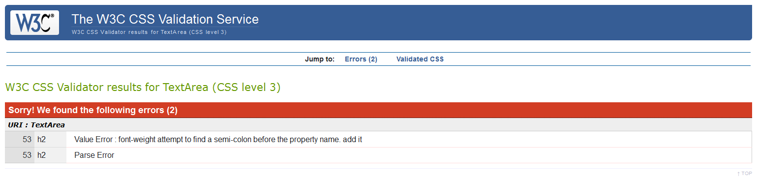 CSS Validator 2 Errors