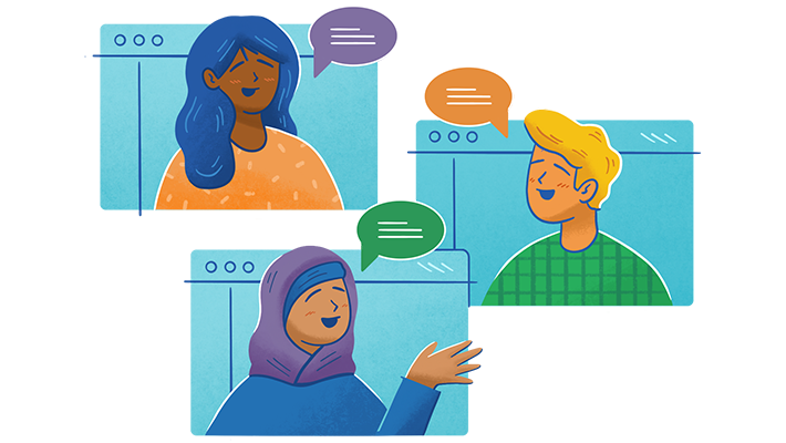Illustration of a team on an online video call