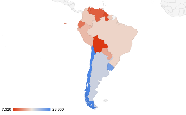 South America Per Capita GDP Geo Chart