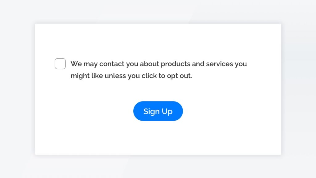 Screenshot from a checkout process. The text reads We may contact you about products and services you might like unless you click to opt-out.