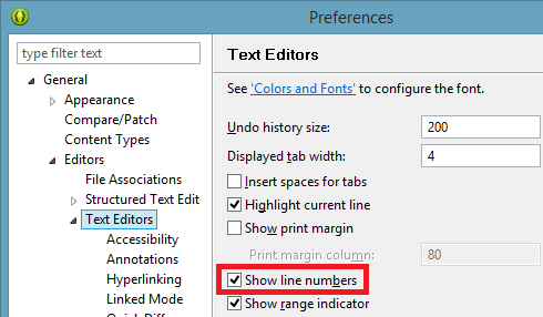 Line numbers Eclipse