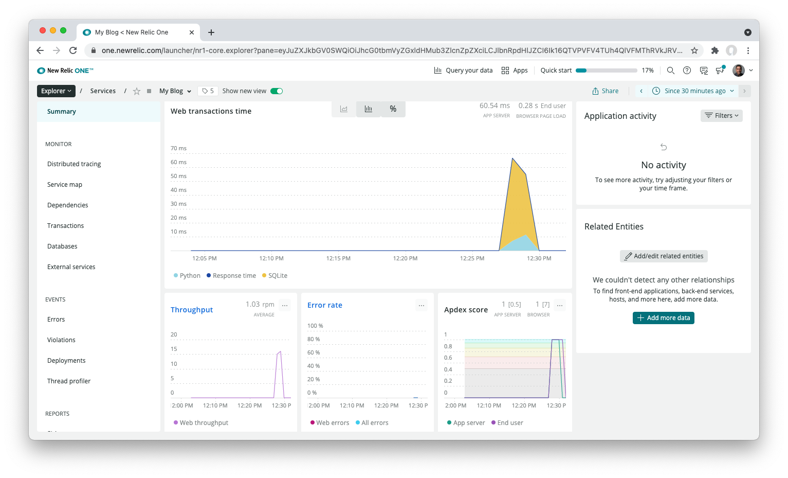 The Python blog app under APM section